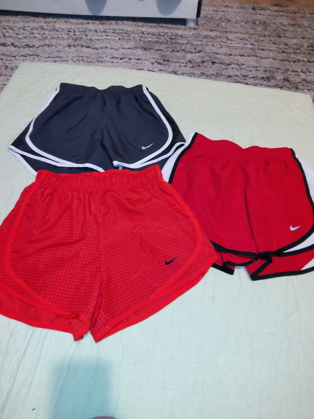 Nike Women's Athletic Shorts Set — Black, Bright Red, and Red-Orange